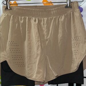 Beige mens Active Running Shorts with Inner Liner